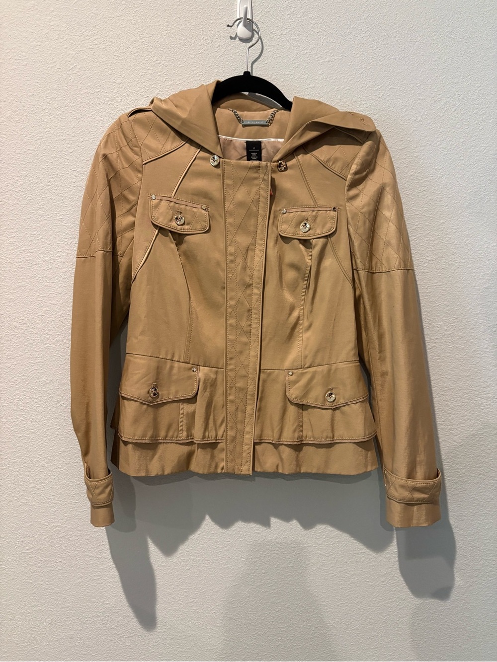 bebe Hooded Utility Jacket in Tan